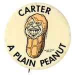 "CARTER/A PLAIN PEANUT" RARE CARTOON BUTTON UNLISTED IN HAKE.