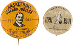 BASKETBALL GOLDEN JUBILEE BUTTON PAIR FROM COLLECTIBLE PIN-BACK BUTTONS.