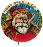 “HESS BROS. & CO. FOR TOYS” SUPERB COLOR SANTA FROM COLLECTIBLE PIN-BACK BUTTONS.