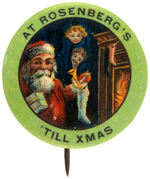 CHILDREN SPY ON SANTA HANGING A STOCKING BY FIREPLACE BUTTON FROM CPB.