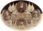 WWI REAL PHOTO MIRROR PICTURING PERSHING AND OTHER LEADERS PLUS RARE 1919 WELCOME HOME BUTTON.