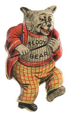 "TEDDY BEAR" BREAD DIE-CUT FIGURAL LITHO TIN PIN.