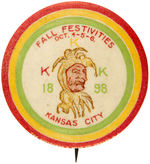 KORN KARNIVAL KANSAS CITY 1898 "FALL FESTIVITIES" RARE BUTTON.