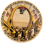 BAER FAMILY 1906 REUNION BUTTON SHOWING BEARS AT AMUSEMENT PARK.