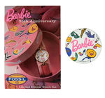 "BARBIE 35TH ANNIVERSARY" FOSSIL WATCH AND PROMOTIONAL MATERIALS.