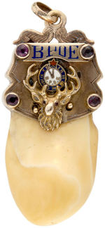 ELKS WATCH CHAIN CHARMS EXCEPTIONALLY LARGE TEETH IN 10K GOLD MOUNTS.