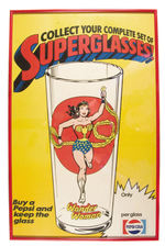 DC SUPER HERO "SUPERGLASSES!" PEPSI GLASSES, SIGN AND GLASS LOT.