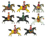 CRACKER JACK EMBOSSED HORSE AND RIDER TIN PREMIUMS.