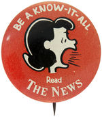 LUCY AND CHARLIE BROWN PAIR OF EARLY AND RARE NEWSPAPER PROMOTION BUTTONS.