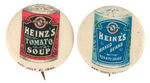 HEINZ'S PAIR OF 1896 BUTTONS SHOWING TWO OF THEIR FAMOUS PRODUCTS.