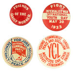 FOUR AMERICAN COMMUNIST PARTY BUTTONS FROM THE 1930s.