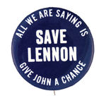 "SAVE LENNON" 1975 BUTTON FROM LEVIN COLLECTION.