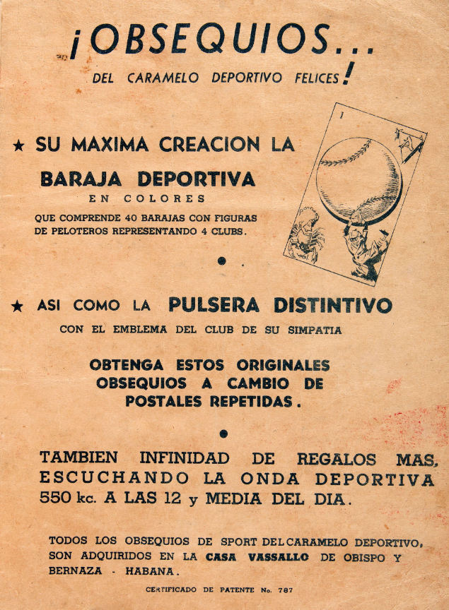 Vintage Cuba Caramelo Deportivo Felices 1946 - 1947 Baseball