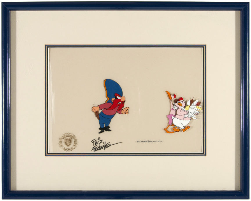 Hake's - Yosemite Sam Framed Animation Cel Setup Signed By Friz Freleng.