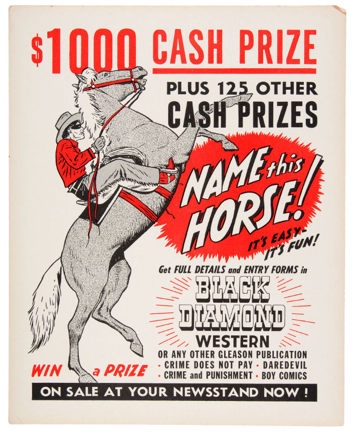 Hake's - RARE "BLACK DIAMOND WESTERN" COMIC BOOK CONTEST SIGN.