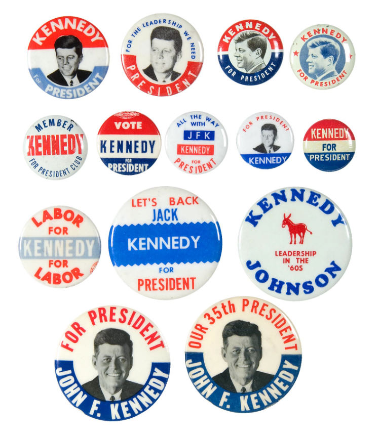 Hake's - JOHN KENNEDY GROUP OF FOURTEEN 1960 JFK BUTTONS.