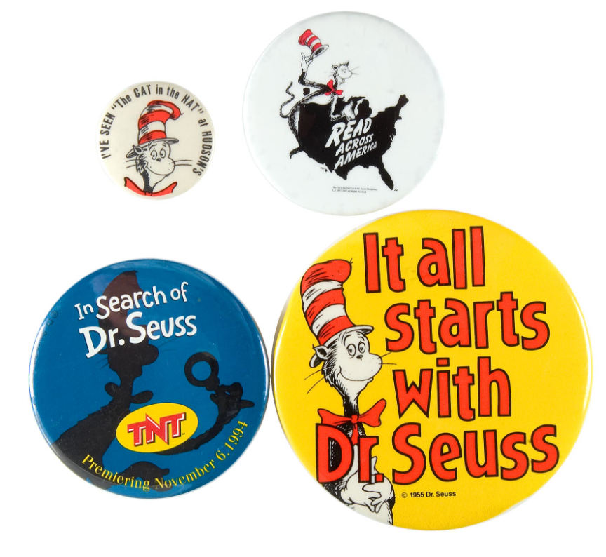 Hake's - DR. SEUSS FOUR BUTTONS PICTURING THE CAT IN THE HAT.