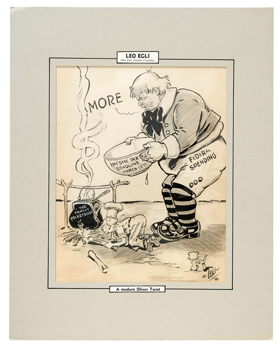 Hake's - “A MODERN OLIVER TWIST” 1940 EDITORIAL CARTOON ORIGINAL ART BY ...