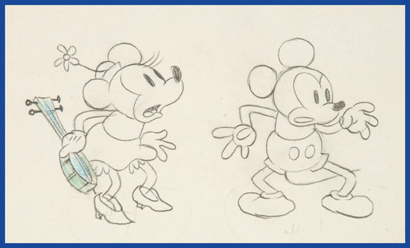 Hake's - CAMPING OUT PRODUCTION DRAWING FEATURING MICKEY & MINNIE MOUSE.