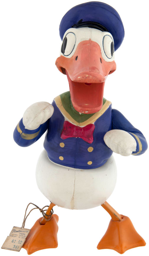 Hake's - RARE DONALD DUCK WADDLING WIND-UP CELLULOID TOY.