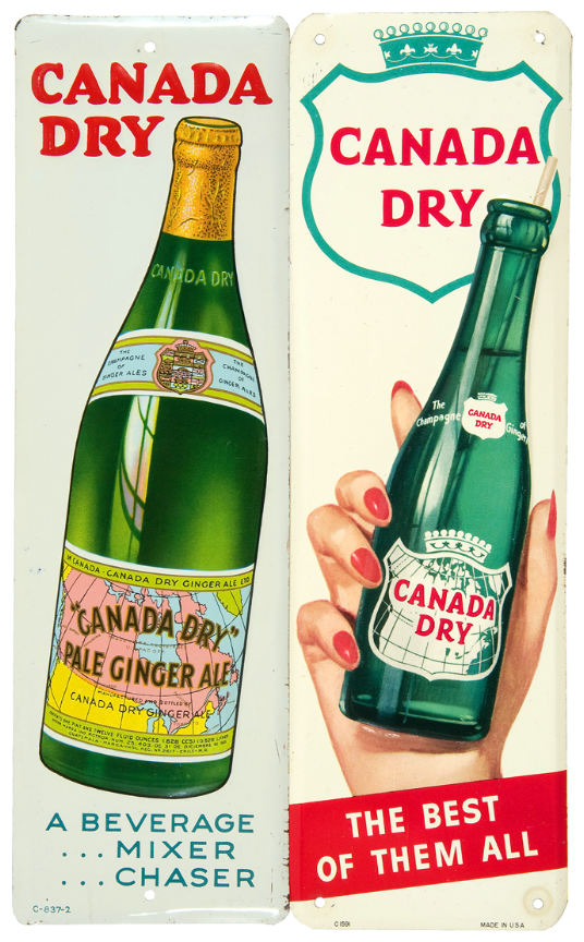 Hake's - “CANADA DRY GINGER ALE” 1930s-1950s EMBOSSED TIN DOOR PUSH PAIR..