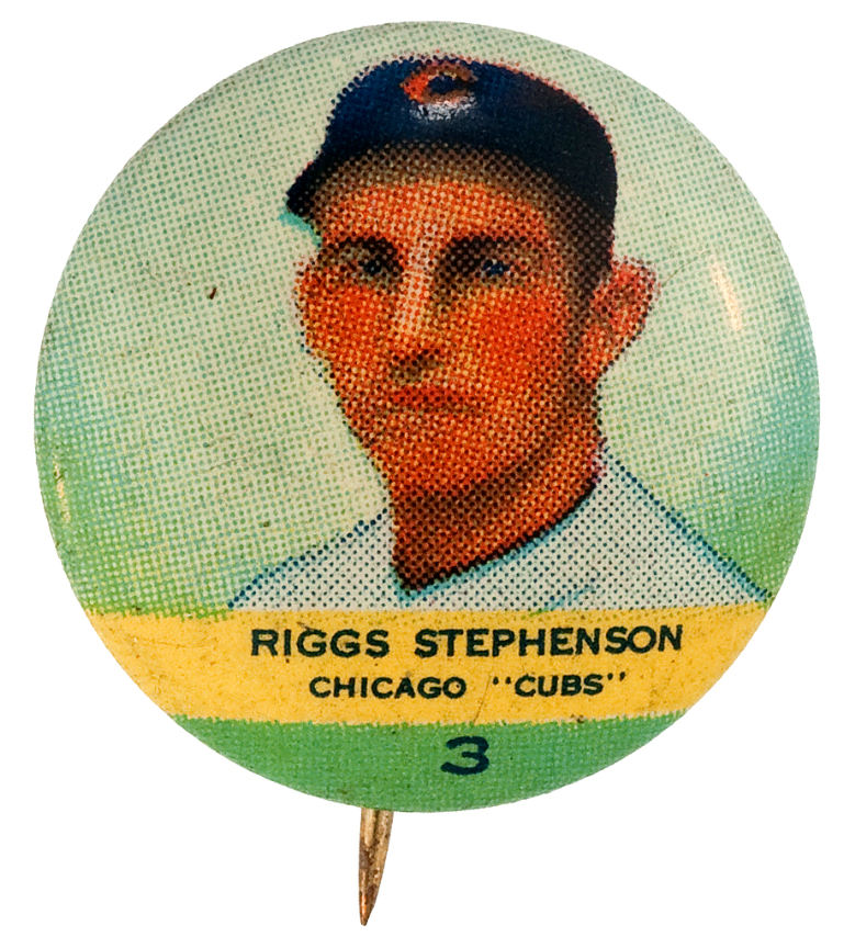 Hake's - ORBIT GUM BASEBALL BUTTON #3 "RIGGS STEPHENSON" CHICAGO CUBS ...