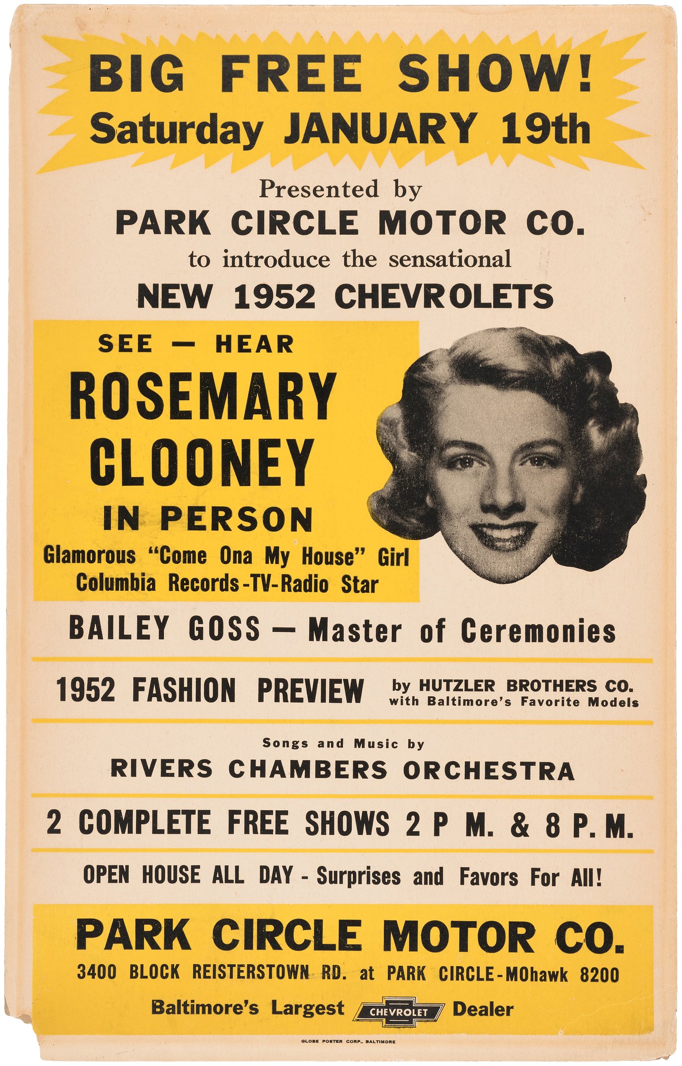 Hake's - ROSEMARY CLOONEY 1952 CONCERT POSTER.