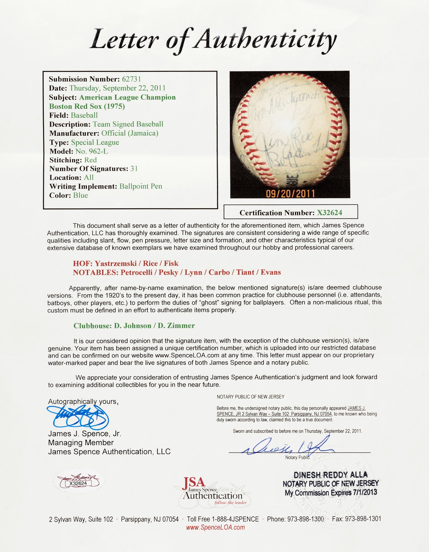 2011 Boston Red Sox Team Signed Baseball