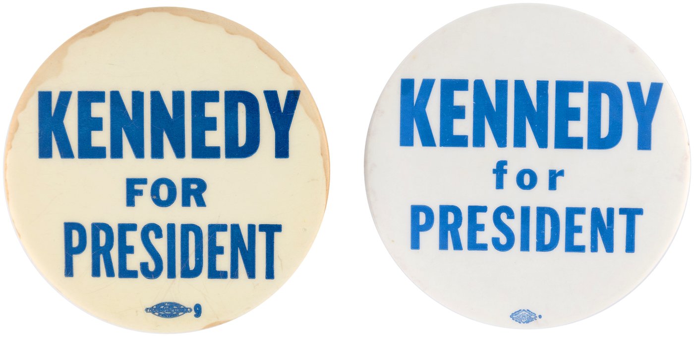 Hake's PAIR OF UNUSUAL VARIETIES OF "KENNEDY FOR PRESIDENT" SLOGAN