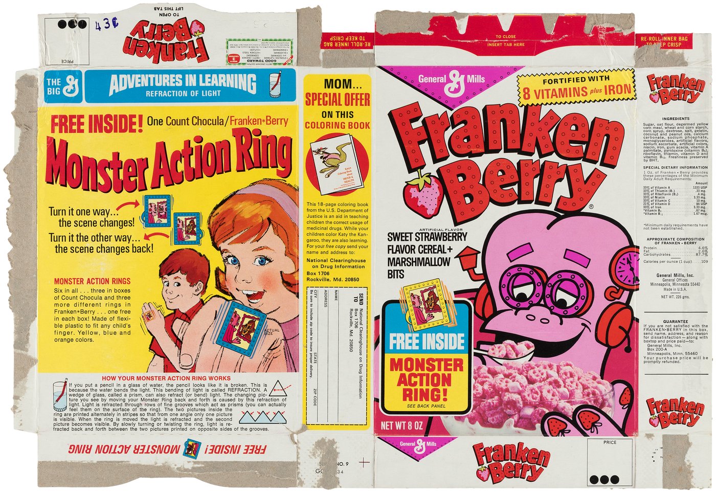 Hakes Count Chocula And Franken Berry Cereal Box Pair With Monster Action Ring Premium Offers 2097