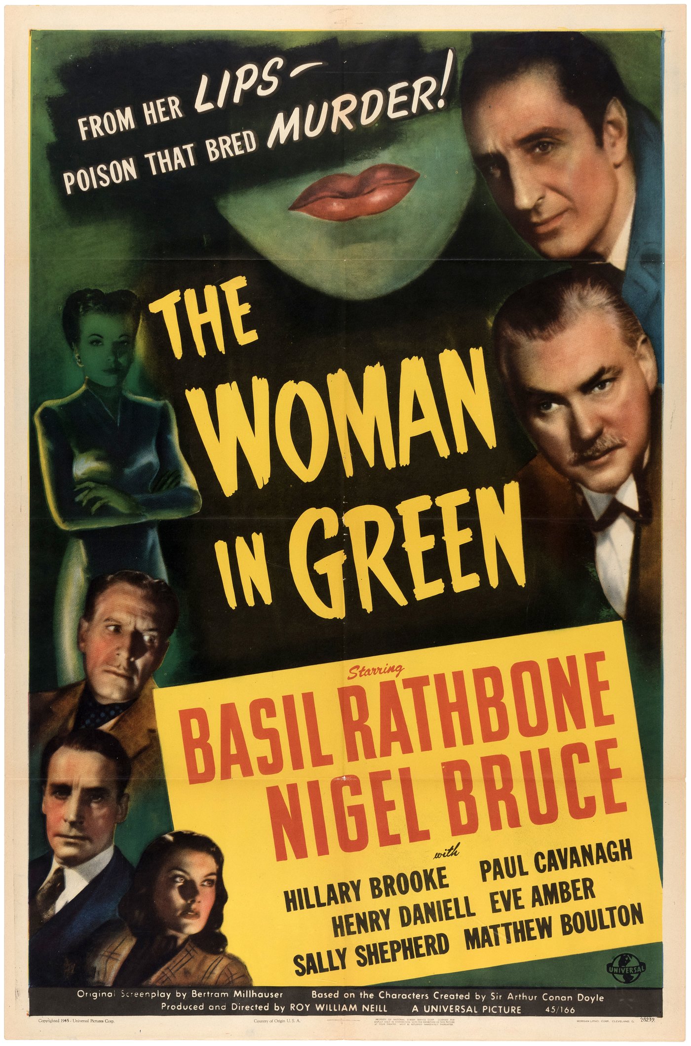 Hake's BASIL RATHBONE SHERLOCK HOLMES "THE WOMAN IN GREEN" MOVIE POSTER.