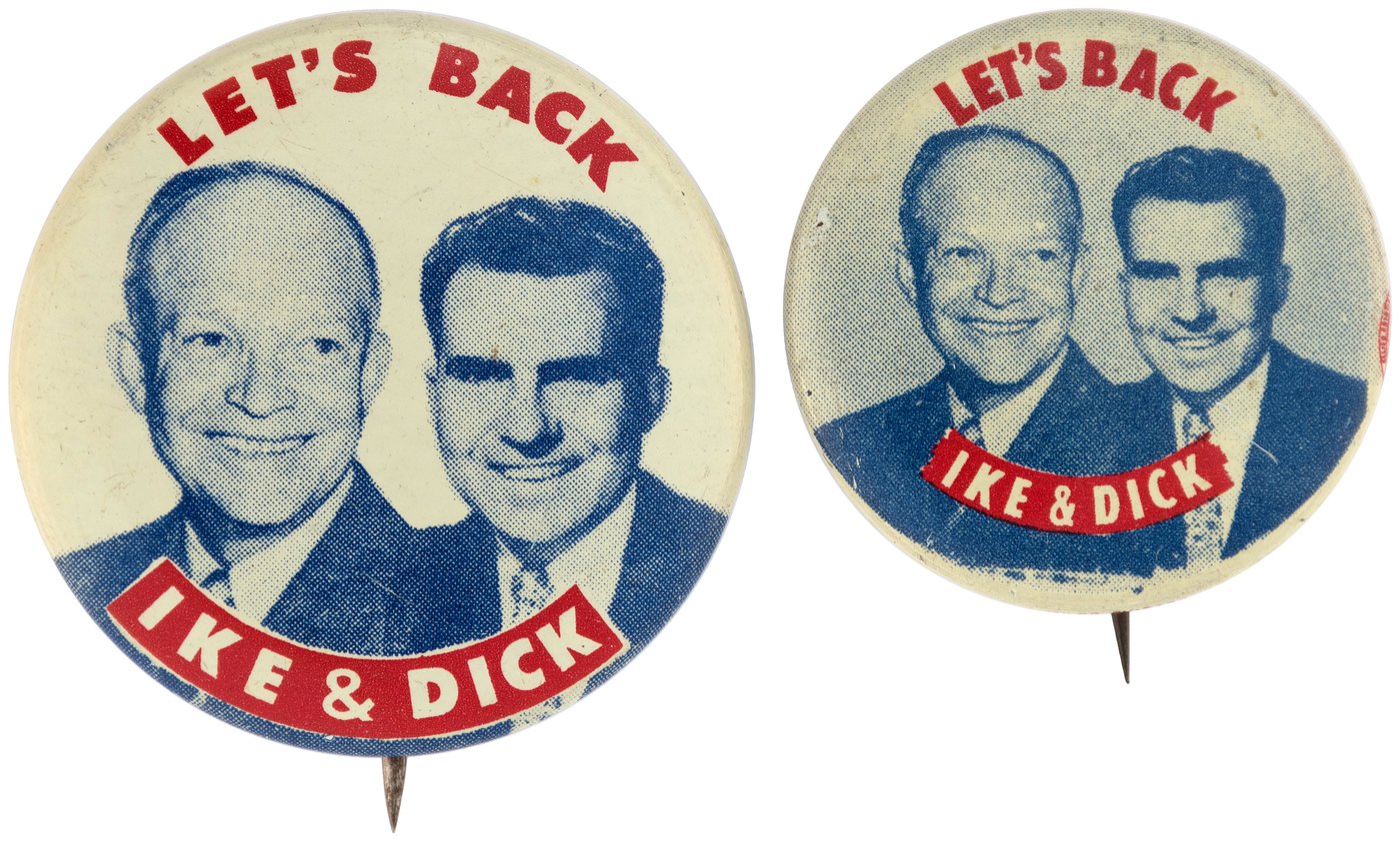 Hakes Pair Of Lets Back Ike And Dick Litho Jugate Buttons Hake 7 And 2006