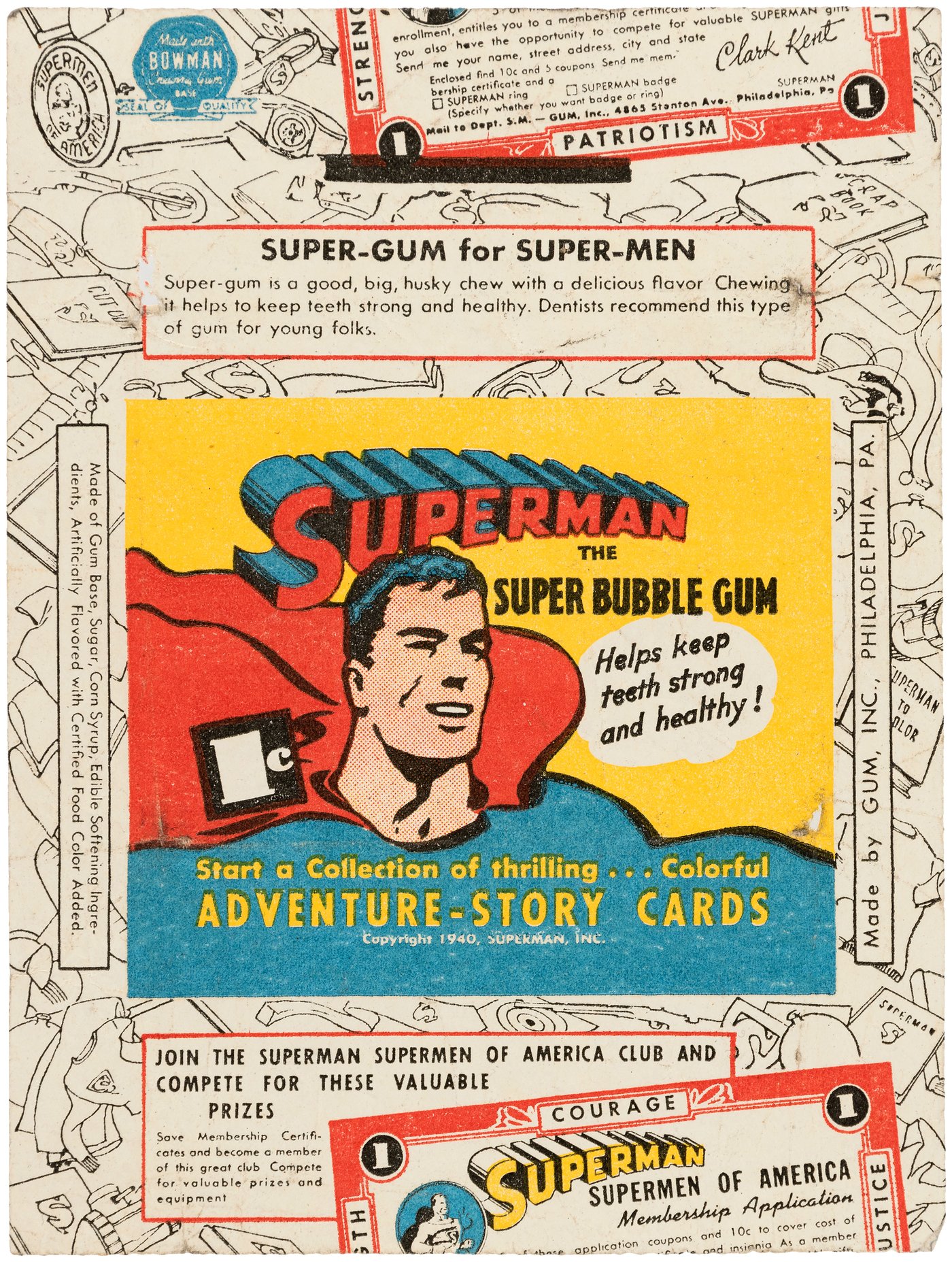 Hake's - "SUPERMAN" GUM INC. GUM CARD WRAPPER.