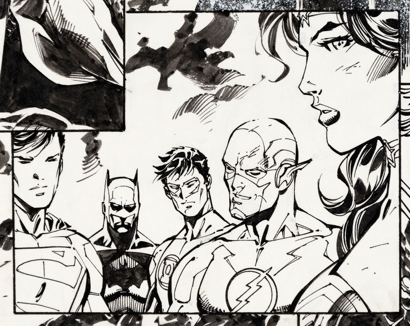 JUSTICE LEAGUE #1 PAGE ( 2011, JIM LEE ) BATMAN AND GREEN LANTERN FROM THE  KEY LAUNCH OF THE NEW 52; SCOTT WILLIAMS INKS, in ComicLINK.Com Auctions's  CLOSED FEATURED AUCTION HIGHLIGHTS - 02/2020 Comic Art Gallery Room