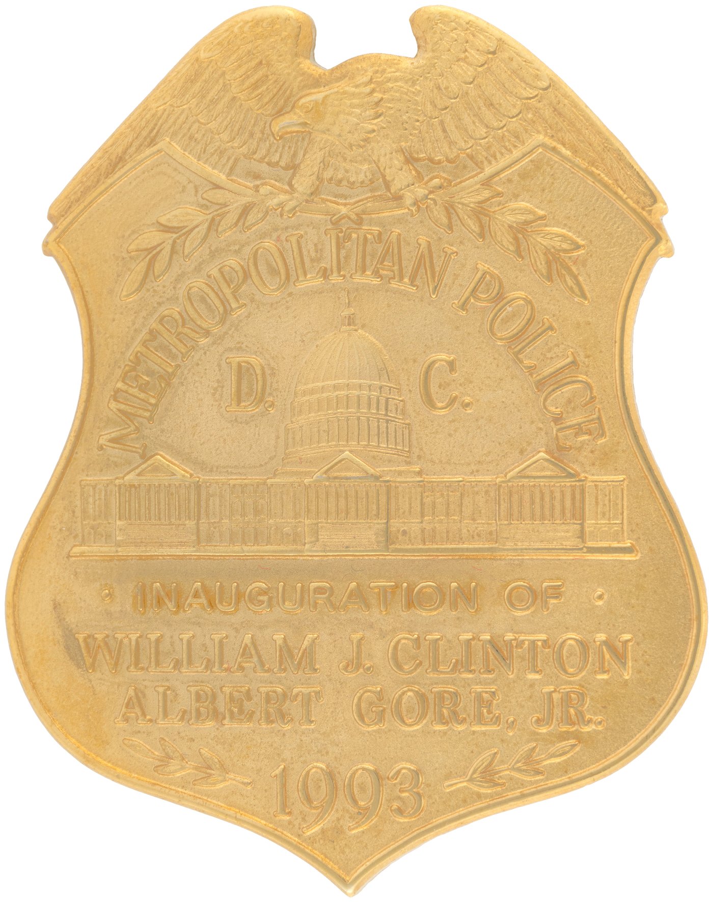 Hake's - CLINTON/GORE 1993 INAUGURATION D.C. METRO POLICE BADGE.