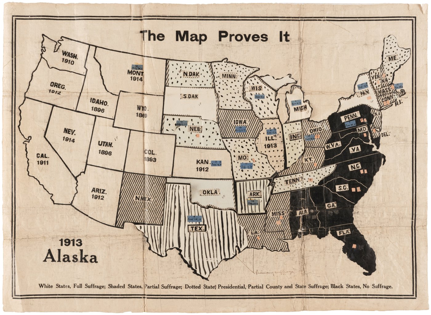 Hake's - WOMEN'S SUFFRAGE "THE MAP PROVES IT" POSTER.