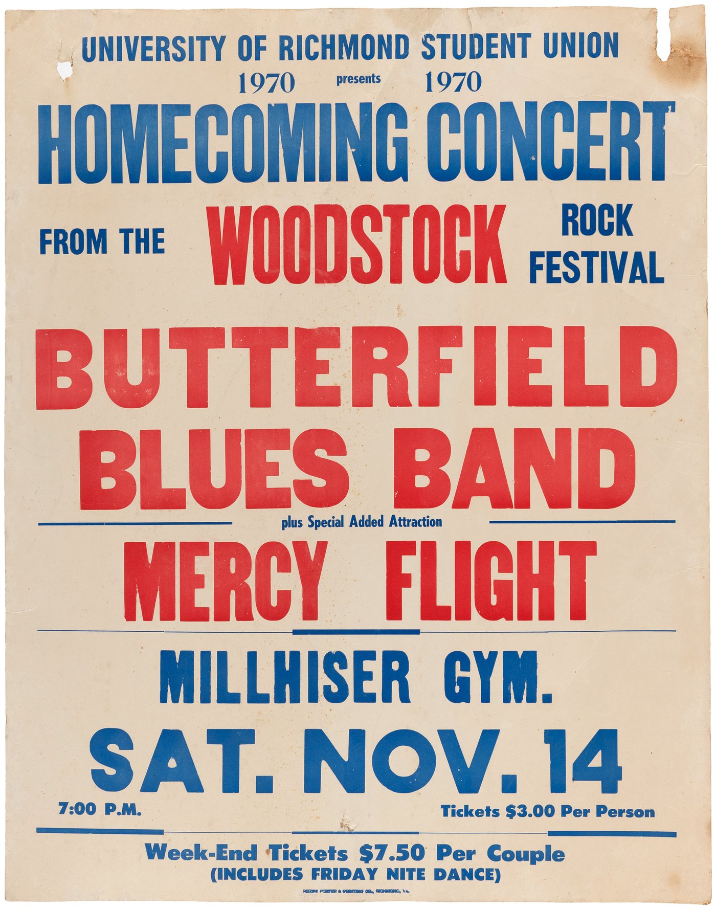 Hake's - BUTTERFIELD BLUES BAND 1970 CONCERT POSTER.