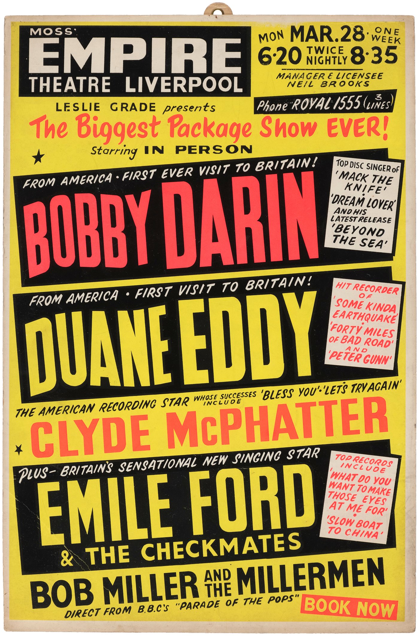 Hake's - BOBBY DARIN & DUANE EDDY 1960 BRITISH CONCERT POSTER.