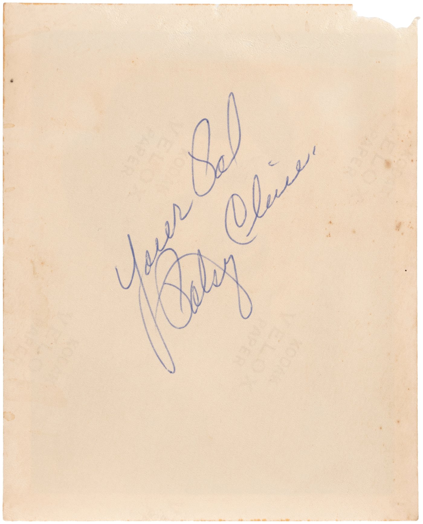 Hake's - PATSY CLINE SIGNED PHOTO.