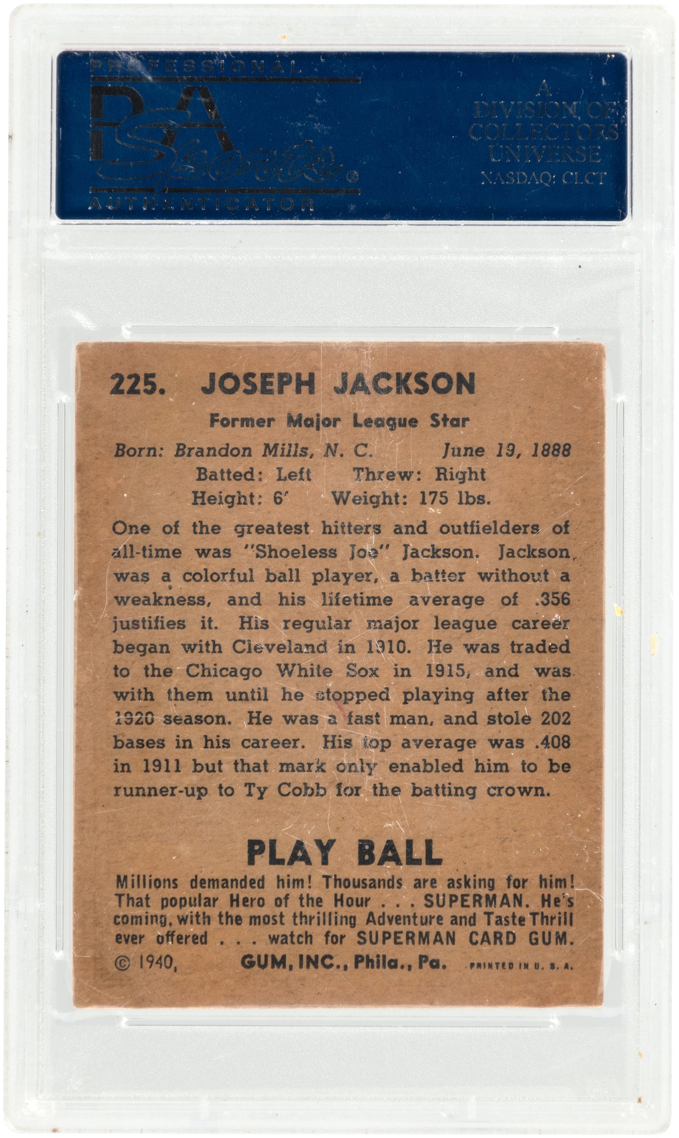 Gum, Inc., Shoeless Joe Jackson