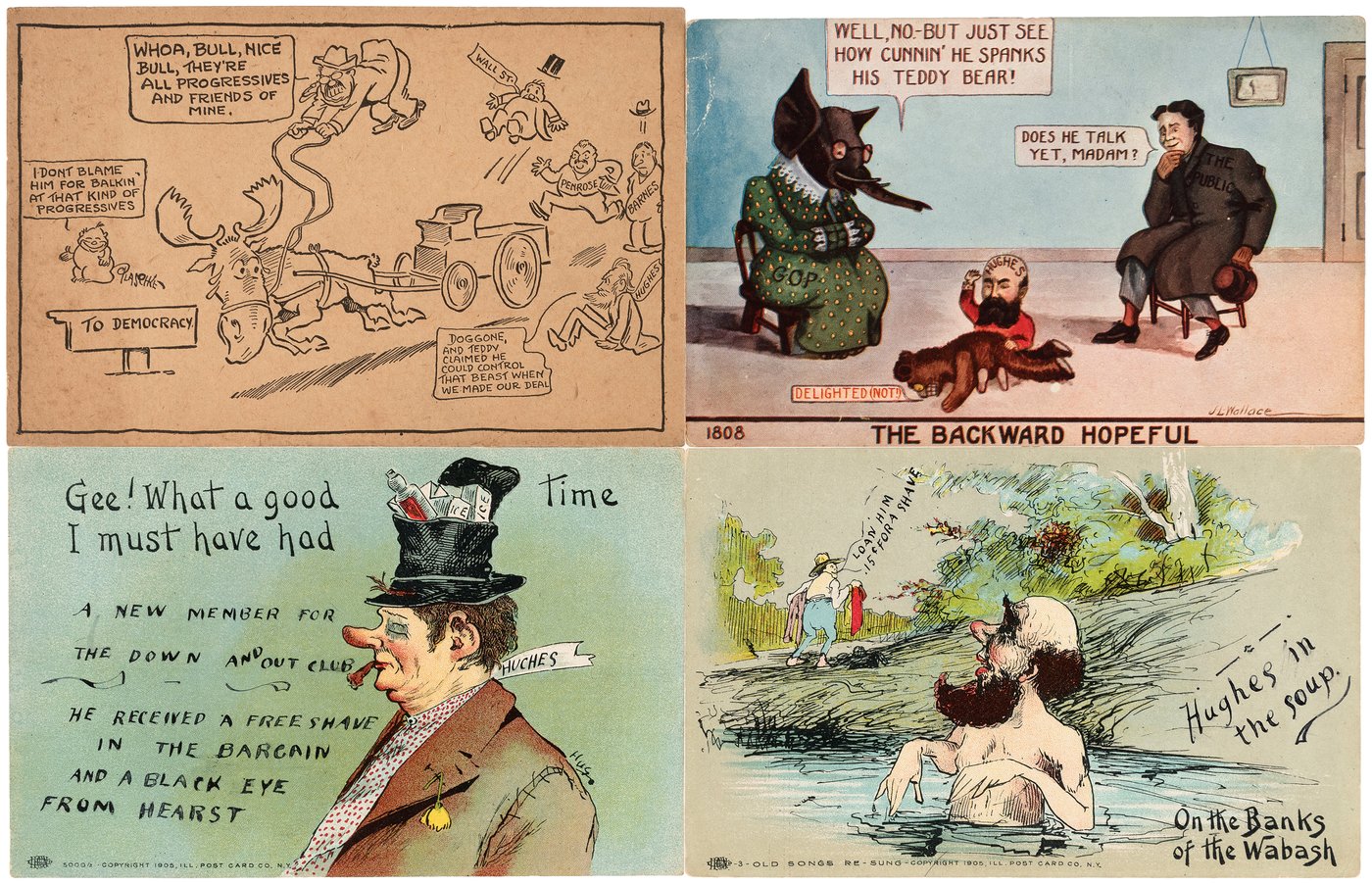 Hake's - FOUR HUGHES CARTOON POSTCARDS INCLUDING TEDDY ROOSEVELT ...