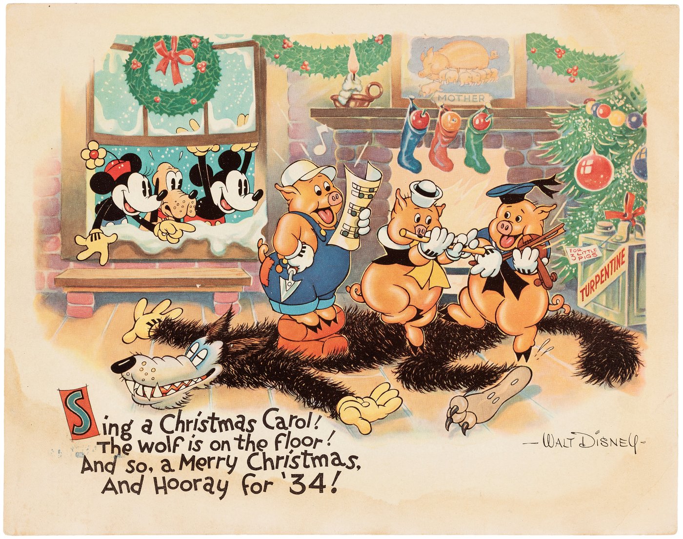 Hake's - WALT DISNEY STUDIO 1933 CHRISTMAS CARD.