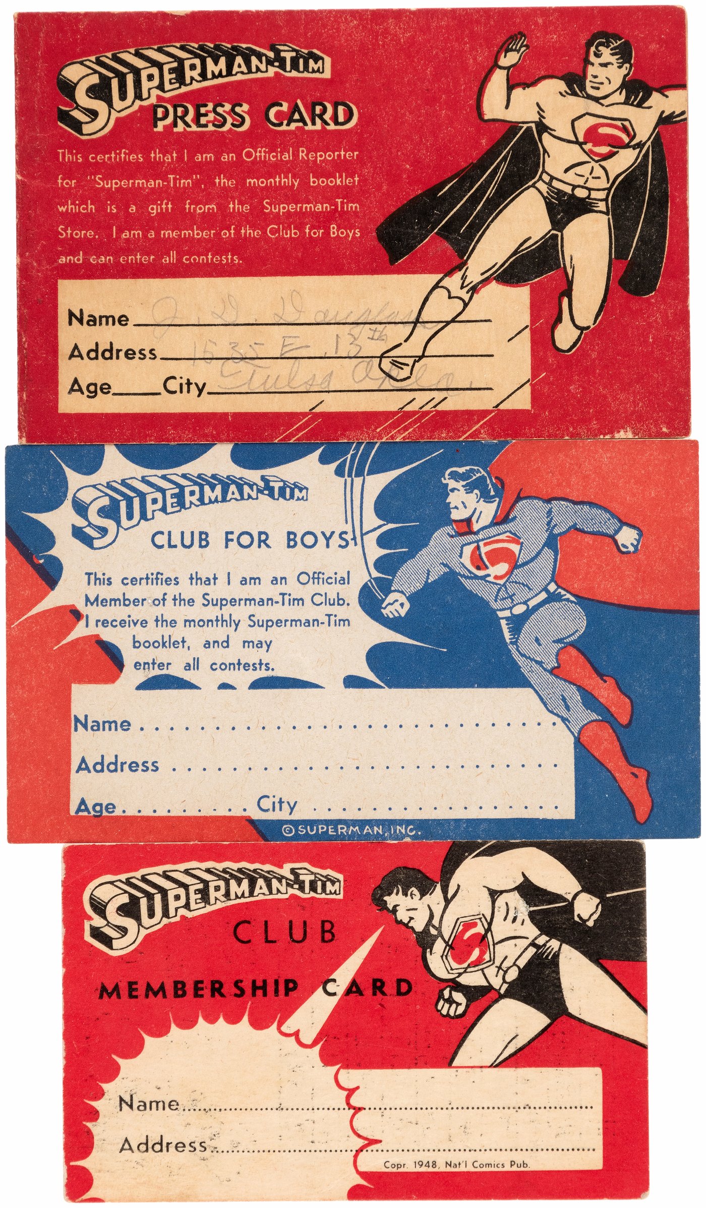 Hake's "SUPERMANTIM" CARD TRIO.