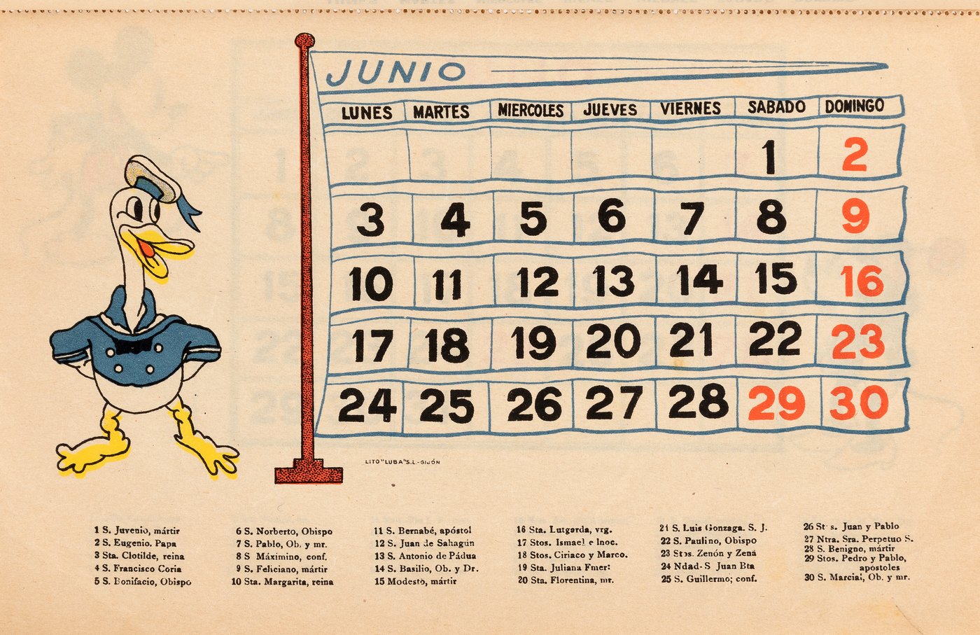 Hake's - DISNEY, POPEYE & BETTY BOOP CHILDREN'S ALMANAC 1940 SPANISH  CALENDAR.