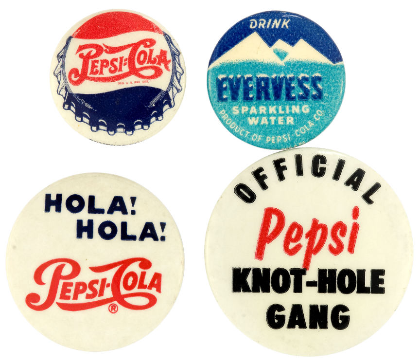 Hake's - PEPSI-COLA GROUP OF FOUR SCARCE BUTTONS.