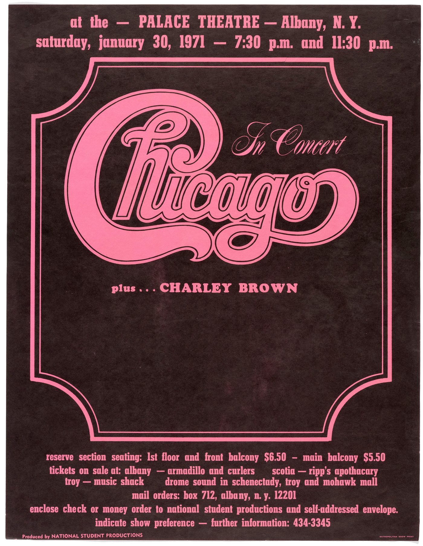 Hake's CHICAGO 1971 PALACE THEATRE ALBANY, NY CONCERT POSTER.