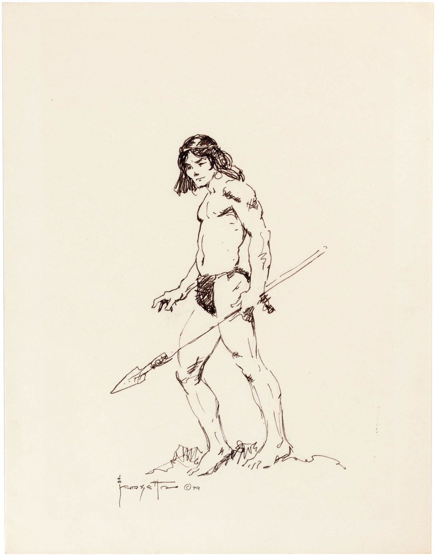 Hake's - FRANK FRAZETTA TARZAN WITH SPEAR ORIGINAL ART.