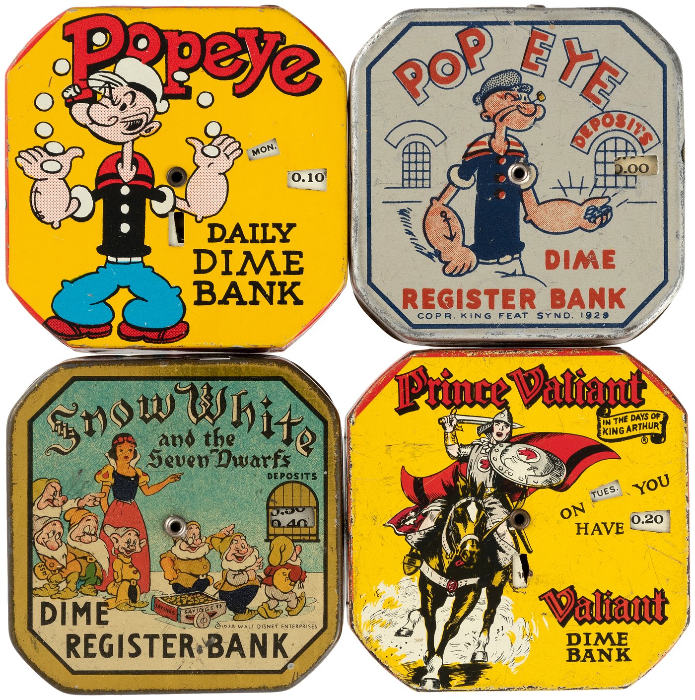 Hake's - POPEYE, SNOW WHITE AND PRINCE VALIANT DIME BANK LOT.