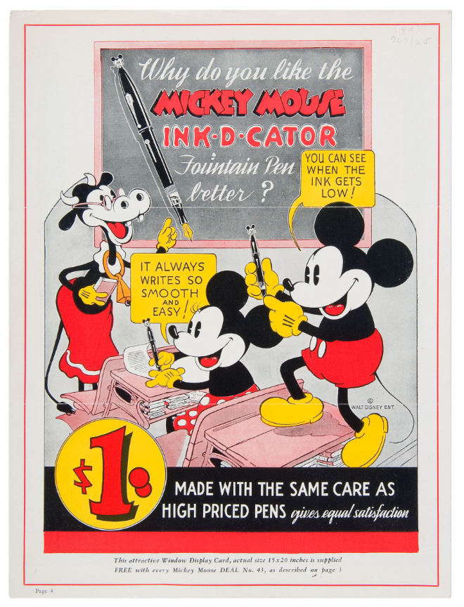 Hake's - “MICKEY MOUSE INKOGRAPH” THREE PENS AND PENCIL PLUS PROMO