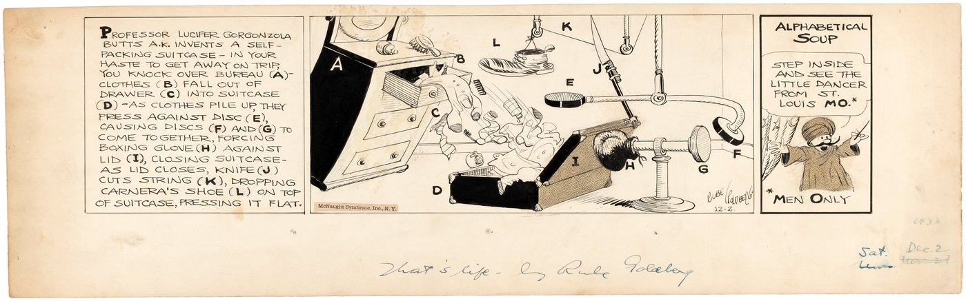 Hake S Rube Goldberg 1933 Daily Strip Original Art Featuring Rube Goldberg Machine